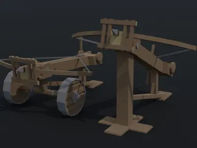 Cartoon siege engines Polygonal Style Low-poly 3D model