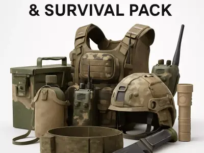 Tactical Military Survival Pack Realistic Desert Camo Edition Low-poly 3D model