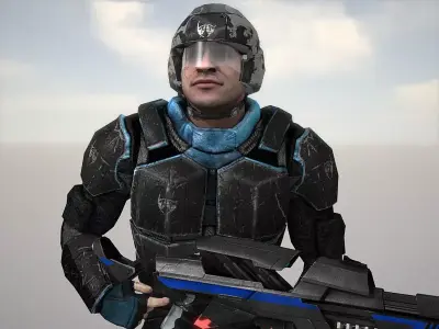 SFSoldier man in space suit holding gun Low-poly 3D model