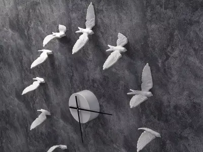 Swallow clock made of paper birds 3D model