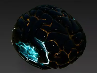 Black Cyan Cyberpunk Tech Brain Model Bundle 3D model