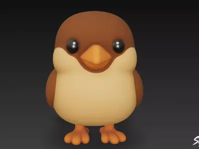 Cartoon Plush Sparrow Low-poly 3D model