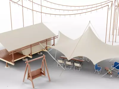 Stylized Glamping - Outdoor Camping Set Low-poly 3D model