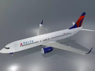 Delta Airlines Boeing 737-800ER low poly 3d model with cockpit Low-poly 3D model