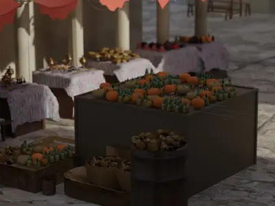 Historical Italian market scene full set 3D model