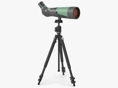 Angled Spotting Scope with Tripod Green Black 3D model