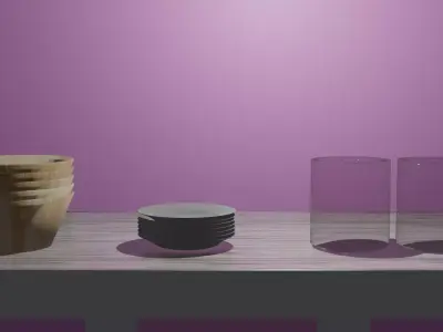 Bowls Plates and Glass Cups Free 3D model