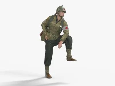 World War II USA Uniform Medical Soldier Rigged Animated Low-poly 3D model