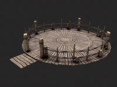 Medieval Wooden Circular Platform Arena 4 Low-poly 3D model
