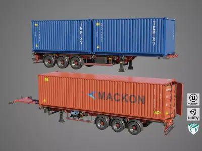 Container Carrier Trailer 02 All PBR Unity UE Textures Low-poly 3D model