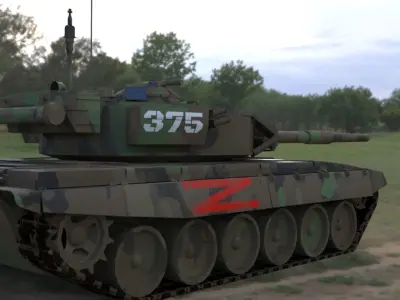 Weathered Wagner PMC Camouflaged T90A Tank with Red Z Marking Low-poly 3D model