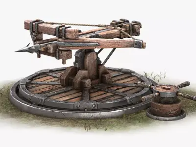Ballista wooden structure with wheel Low-poly 3D model