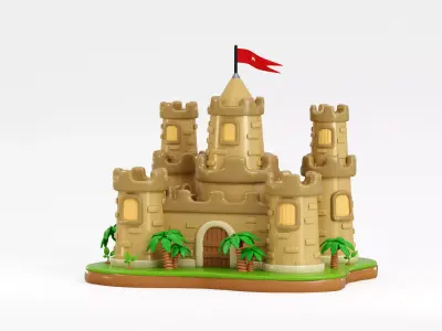 Cartoon Kingdom castle with tower Low-poly 3D model