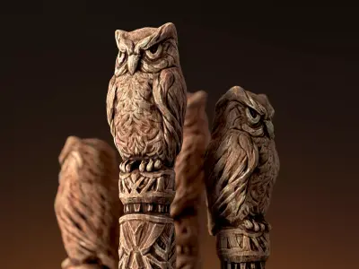Wooden Totem Owl Pole Low-poly 3D model