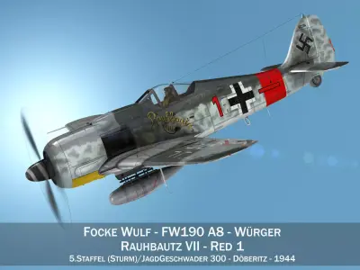 Focke Wulf - FW190 A8 - Rauhbautz VII - Red1 3D model
