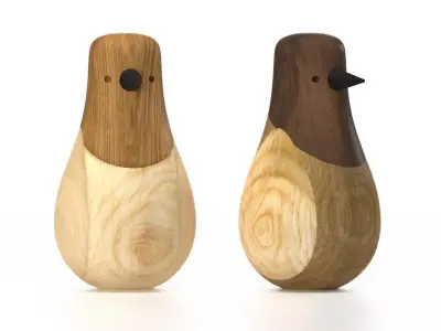 Re-turned wooden bird with long beak 3D model