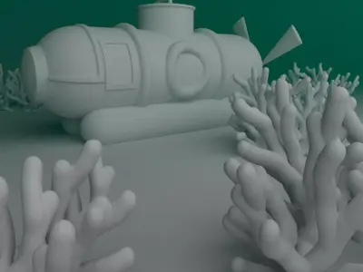 Submarine at the bottom of the sea 3D model