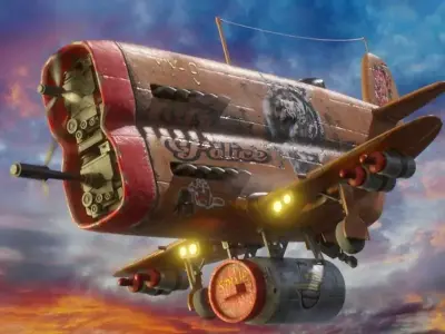  Stylized realistic brown airplane Low-poly 3D model