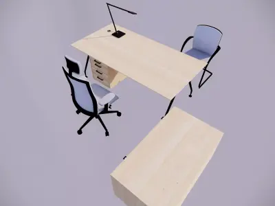 3D model Modern Office Desk Set Low-poly 3D model