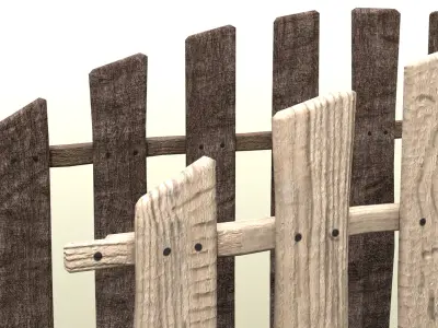 Wooden House Fence rustic village old Low-poly 3D model