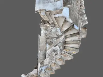 Ancient ruined Spiral staircase with scattered dried leaves Free 3D model