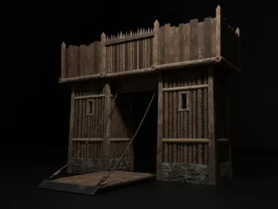 Wooden Palisade Defenses Pack - 19 pieces Low-poly 3D model