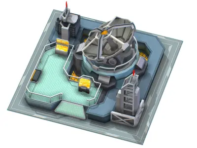 isometrical UFO radar platform station upgrade 1 Low-poly 3D model