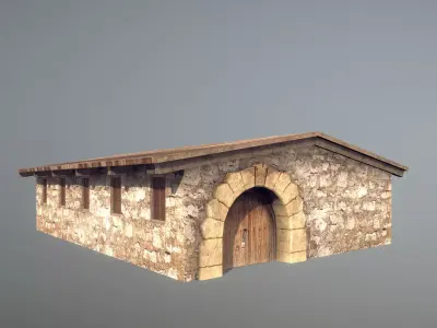 Stone Fort Stable Low-poly 3D model