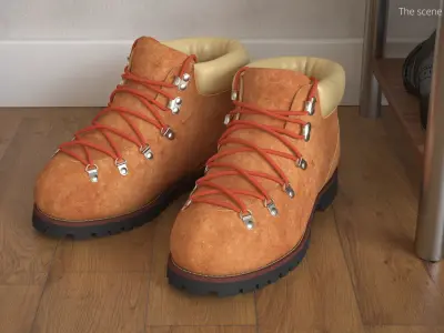 Hiking Leather Boots Brown 3D model