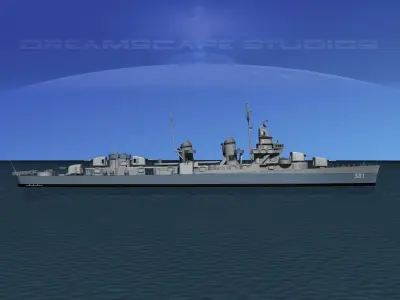 Fletcher Class Destroyer DD-581 USS Charrett 3D model