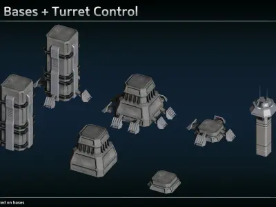 Scifi Modular Turrets Low-poly 3D model