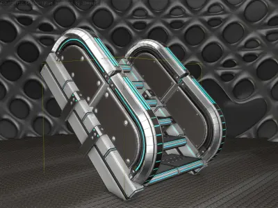 Sci-Fi Stairs - 31 - Silver Blue Neon Light Version Low-poly 3D model