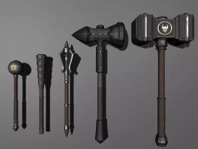 5 Blunt Weapon Package Low-poly 3D model