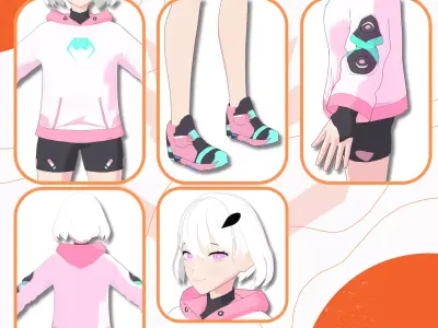 VRM CYBERPUNK NEO FASHION HOODIE MODERN SPORT FIT GIRL 3D model