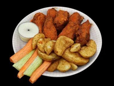 fried chicken with french fries Low-poly 3D Low-poly 3D model