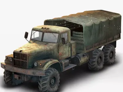 Low Poly Kraz 255 Flatbed Rusted Low-poly 3D model
