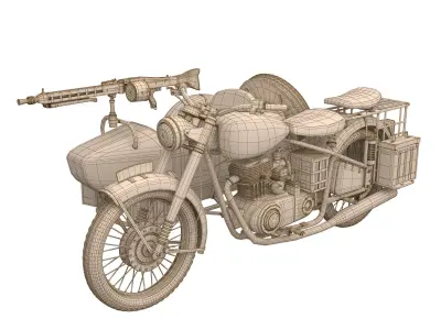 BSA Motorbike Sidecar with Gun Low-poly 3D model