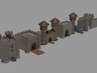 Low Poly Castle with wooden bridge Low-poly 3D model