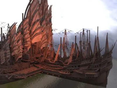 Lord Emperors Asian Red Fin sailed Ship ocean port 2 3D model