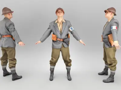 French soldier from WW2 ready for animation 425 Low-poly 3D model