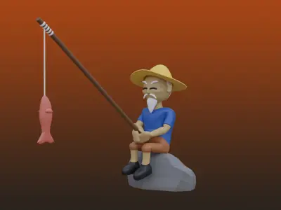 Old Fishing man Low-poly 3D model