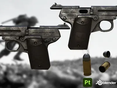 Austrian Steyr-Pieper Model 1909 Pistol  Low-poly 3D model