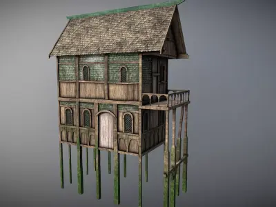 Medieval lake village - House 2 Low-poly 3D model