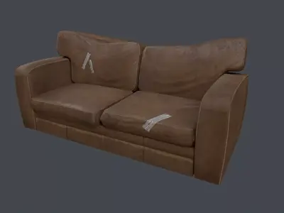 Old Leather Couch PBR Low-poly sofa  Free low-poly 3D model