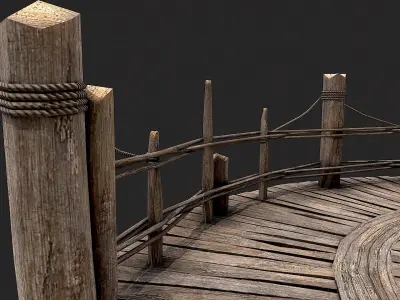 Medieval Wooden Circular Platform Arena 4 Low-poly 3D model