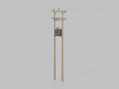 Utility Pole - Wooden H-Frame with Transformer 3D model