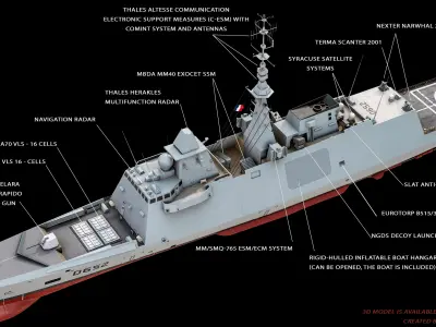 FREMM Aquitaine Class Frigate PBR Low-poly 3D model