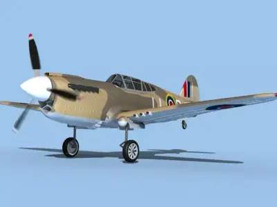 Curtiss P-40F Tomahawk V02 RAF 3D model