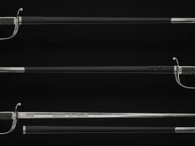 British Officer Sword WW1 Sheath Ralistic Historical Asset PBR Low-poly 3D model