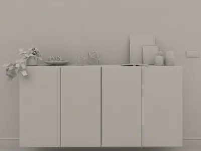 White modern cabinet composition - Include decorative set 3D model